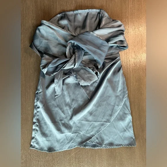 NWT Cider Dark Teal Blue Satin Mini Dress Strapless Tie XS - Picture 3 of 10